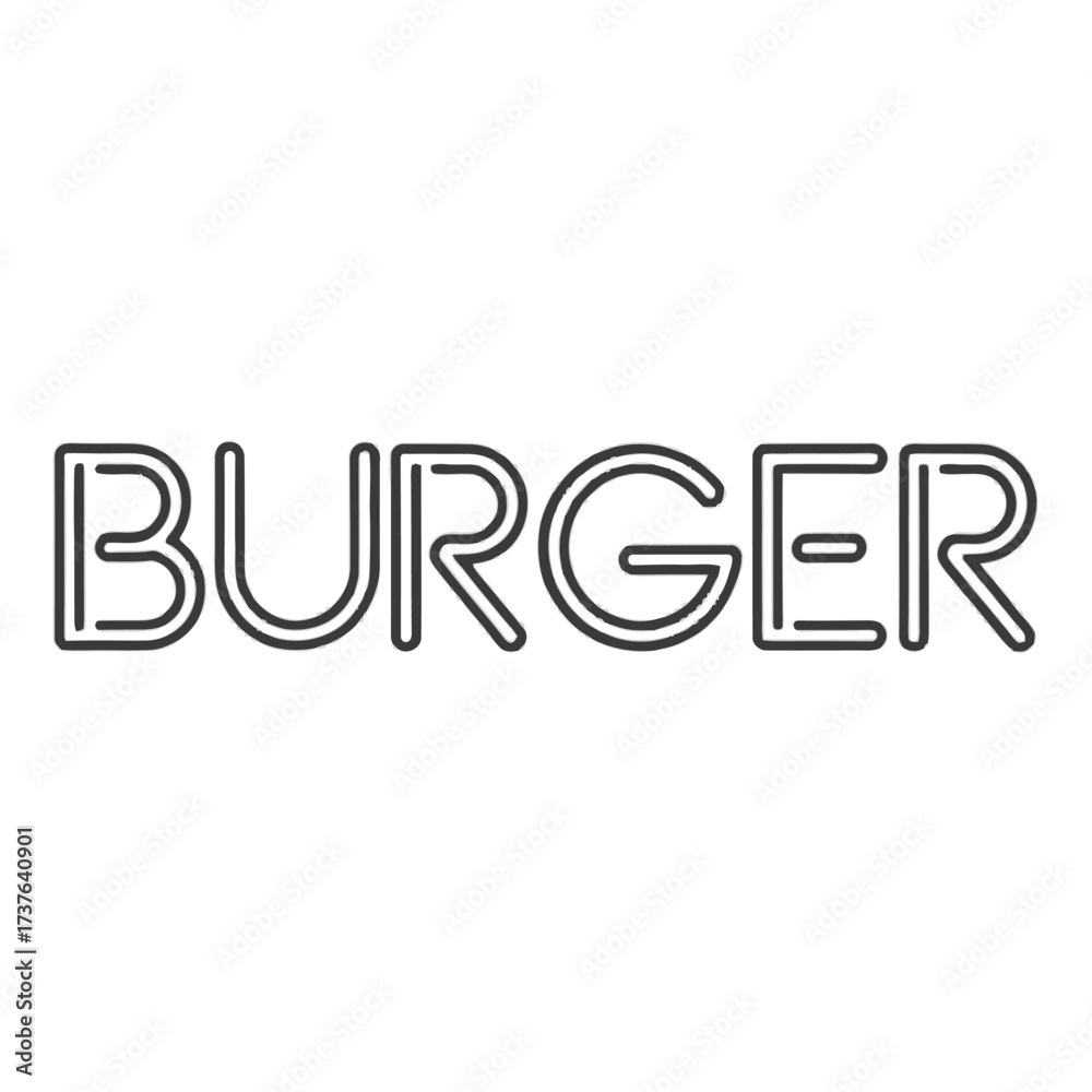 Word burger text outline icon. Lettering burger in monochrome style ...