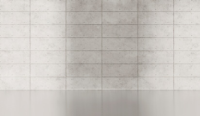 Wall Mural - Empty dark abstract industrial cement wall studio room interior for display product on concrete wall background with soft shadows from the window