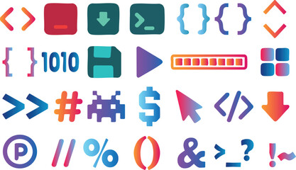 programming symbols, programming symbols, Vector symbols for coding