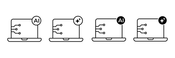 Laptop with AI Icon Set. Artificial Intelligence technology symbols for web services and modern applications
