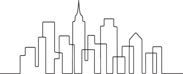 Continuous single line cityscape illustration one stroke outline of urban buildings with editable stroke for modern skyline background vector art