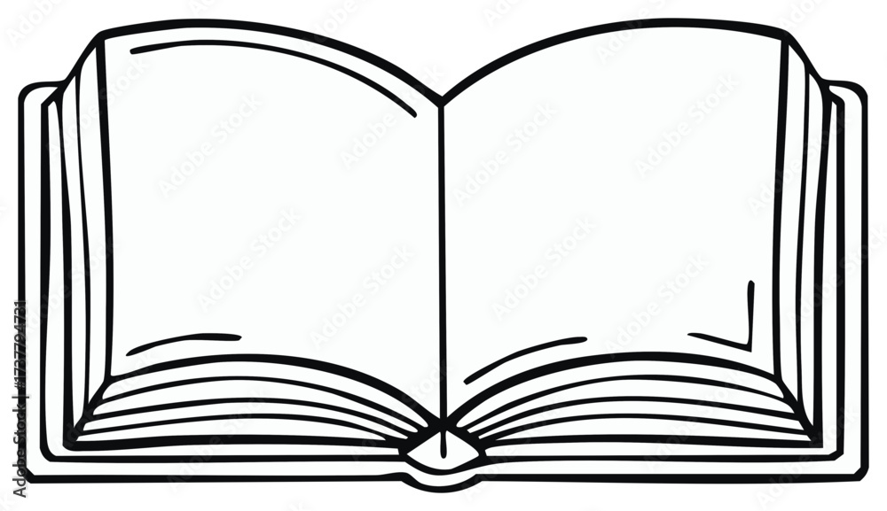 Open book illustration, black and white line art for education and ...