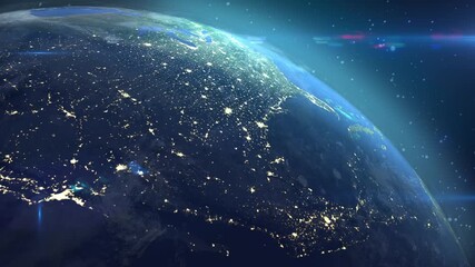 Wall Mural - Continuous spherical rotation of planet Earth, view from space. The globe makes Seamless full 360-degree rotation around its axis, demonstrating endless rotational motion in the space environment, 4k.