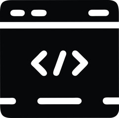 Black and white programming symbol representing coding languages on a screen