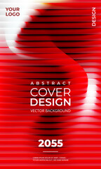 Wall Mural - Abstract modern ribbed vertical poster background with red and white lines. Vibrant vector illustration music festival concept cover template.