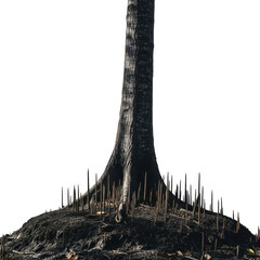 Base of a mangrove tree with prop roots isolated on transparent background