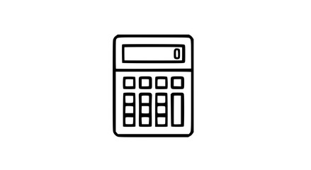 Simple black and white outline illustration of a calculator with the number zero displayed on screen.