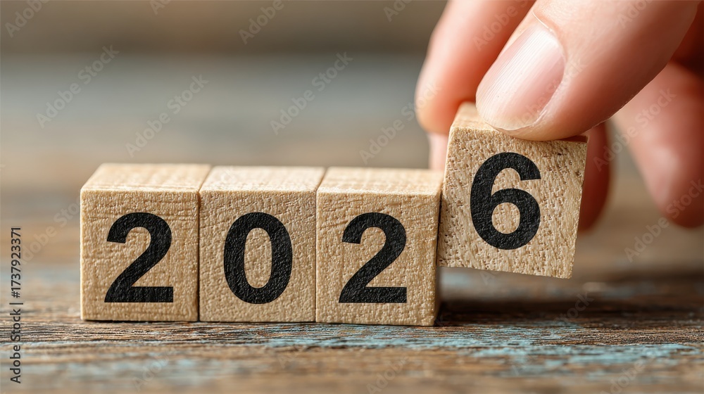 Changing the year from 2025 to 2026 using wooden blocks during a ...