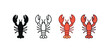 © Svetanych - Vector icon lobster same pose same proportions four styles black solid glyph outline minimal flat multicolor filled cartoon flat shaded.