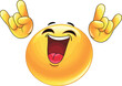 © Creative _design - Rock-on emoji with horns hand gesture, cartoon style character, joyful expression, energetic mood, music vibe, flat vector illustration