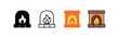© Sasha - Vector icon fireplace four styles black solid glyph outline minimal flat multicolor filled cartoon flat shaded.