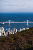 Busan city panorama beautiful skyline view from Hwangnyeongsan mountain observatory, Busan port, Gwangan bridge and harbor bay, South Korea, Yeongnam district, sunny day, travel to Republic of Korea