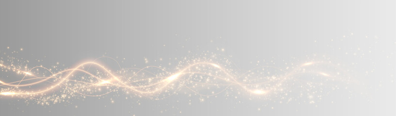 Wall Mural - Golden curved light ribbon png with shine. Smooth gold twirl with glowing effect. Elegant festive line element. Glowing golden swirl png for decoration.	
