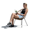 © Martin - Woman sitting in an armchair outside in the summer and reading a book, isolated on white and transparent, background
