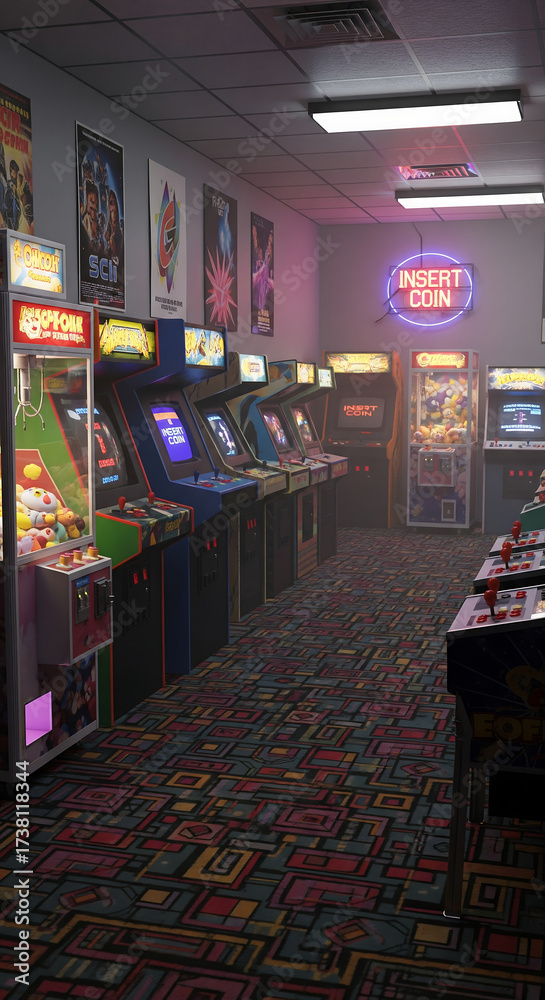 Step back in time with a nostalgic arcade scene, perfect for evoking ...