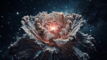 Wall Mural - A cosmic flower blooming in the vastness of space, with a bright core radiating light.