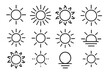 © maria - Sun line icon collection. Simple sun outline symbols. Vector sunshine pictogram set for web, app design. Summer weather forecast element. Sunrise, sunset logo concept. Light rays.
