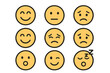 © Anja - Emoji set linear icons. Emoticon pack with various facial expressions. Happy, sad, neutral, angry faces for customer feedback and satisfaction rating. Mood concept vector.