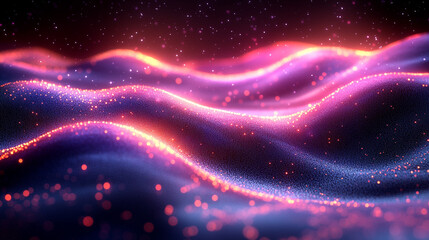 Glowing particle waves flow in digital space