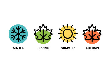  Vector art of four seasons icon set, winter, spring, summer, autumn
