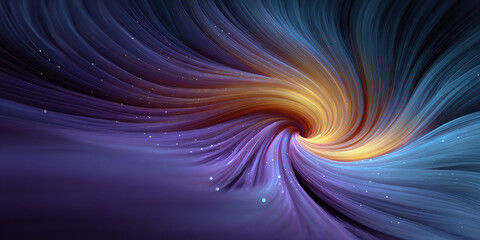 Abstract cosmic vortex with glowing colorful light trails and stars