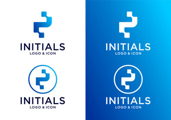 collection of vector icons of digital technology logos initial P pixel