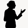 © Denis - Elderly woman expressing frustration with a raised hand, in a silhouette against a white background