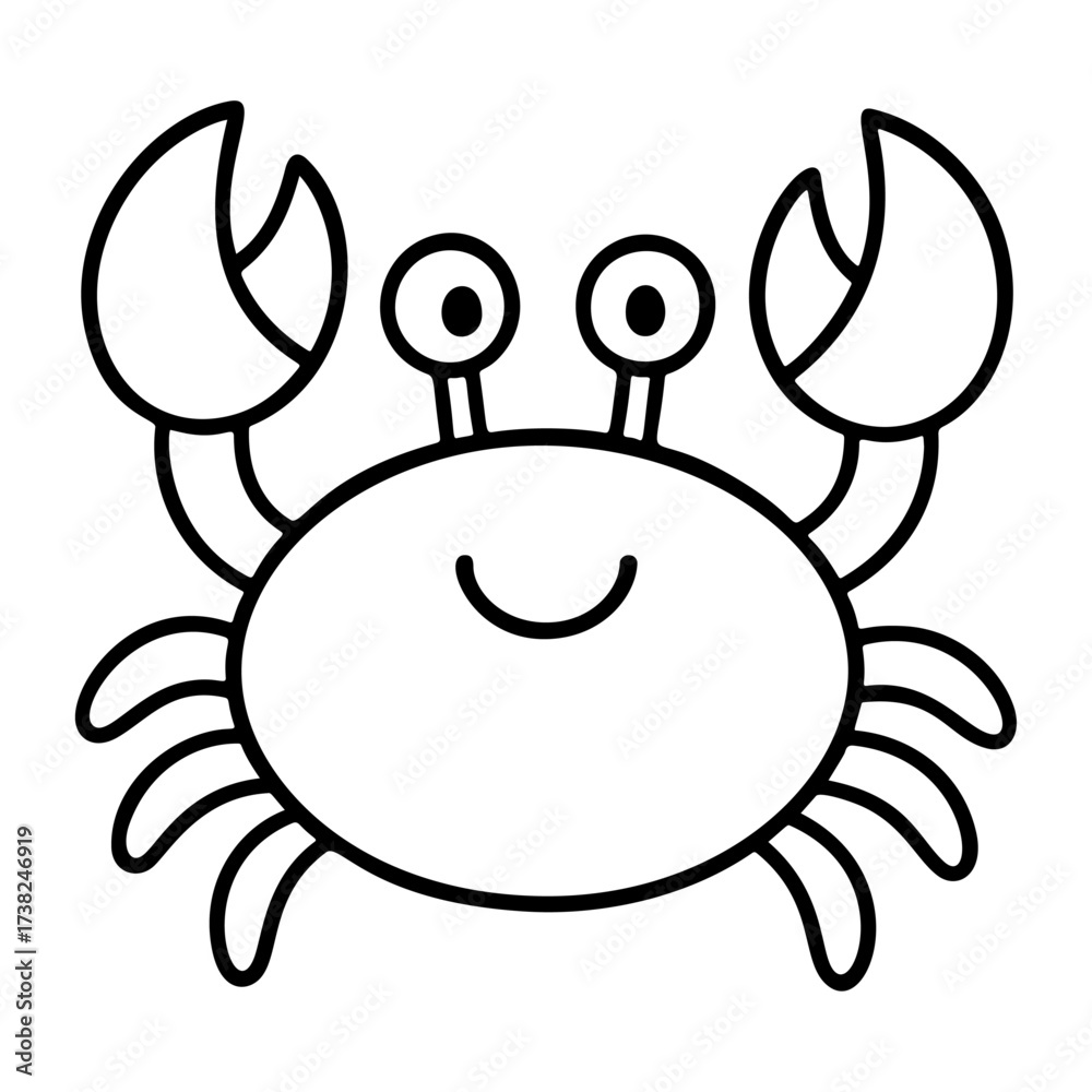 Cute cartoon tiny crab. Doodle style. Hand drawn black and white ...