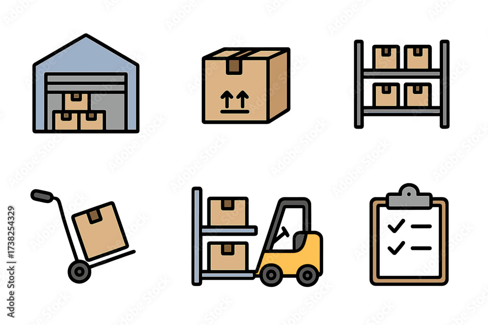 Vector de Stock Warehouse logistics icon set. Vector pictograms for ...