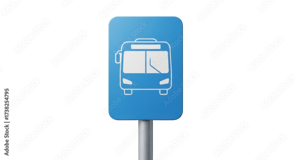 Isolated bus stop sign blue, public transport route, commuter symbol ...