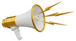 © Leon - Isolated gold and white megaphone blasting sound with lighting bolt signs, no background