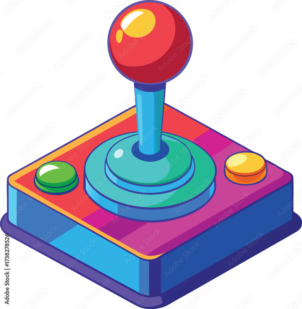Vintage arcade joystick with red ball top and icon isolated on white ...