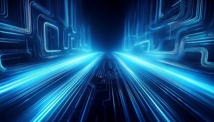 Wall Mural - abstract technology background with blurred glowing blue circuit board lines futuristic concept of data flow network communication and digital information stream