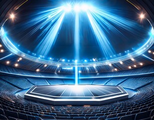 Wall Mural - illuminated stage and arena a futuristic octagon stage is lit up by spotlights in a stadium