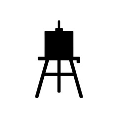 Silhouette of a canvas on a wooden easel on transparent background