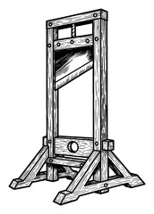 Wall Mural - vintage guillotine execution device black and white outline line art drawing hand drawn etching