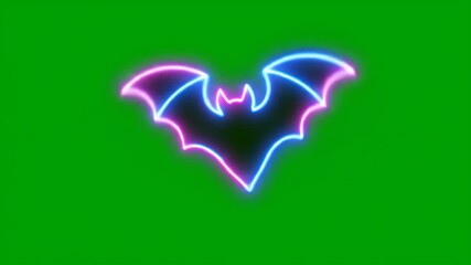Wall Mural - Neon Bat Silhouette on Green Screen - A vibrant neon bat silhouette is displayed against a bright green background.