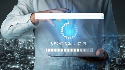 Wall Mural - Knowledge upgrade and software update, digital skills improvement, competitive advantage, continuous learning, and staying up to date with latest technology and software trends. Muxer