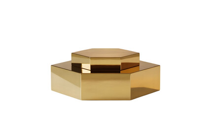 Gold hexagonal geometric box isolated on transparent background