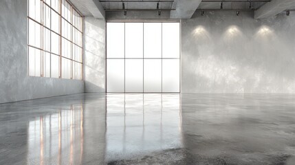 Wall Mural - Polished Concrete Floor with Soft Reflection in Modern Space