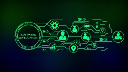 Software Development Network Diagram with Icons technology . Business, technology, internet and networking concept.