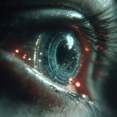 Canvas Print - Close-Up of a Futuristic Digital Eye with Glowing Elements