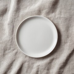 Wall Mural - Clean White Ceramic Plate on Natural Fabric Background