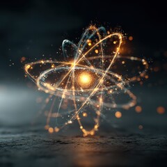 Wall Mural - Abstract Visualization of a Glowing Atom in Space with Electrons