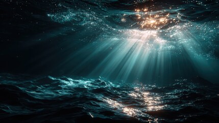 Wall Mural - Deep Blue Water Abstract Background with Rays of Light
