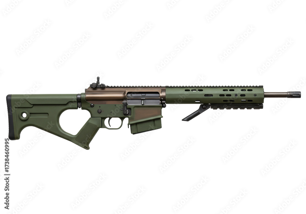 Green AR-10 rifle isolated, modern sporting rifle with bipod and ...