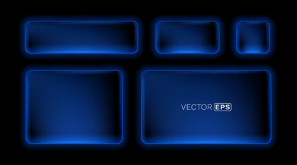 Wall Mural - Neon Button frame, set blue color, black background. Vector illustration