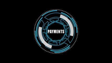 Digital HUD Display Featuring payments Acronym on a black Tech Background security	