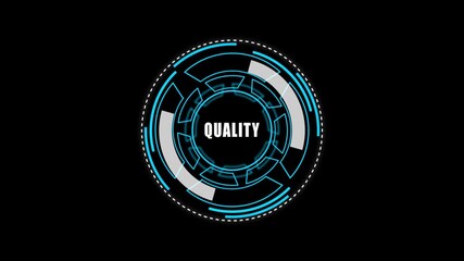 Digital HUD Display Featuring quality Acronym on a black Tech Background security	