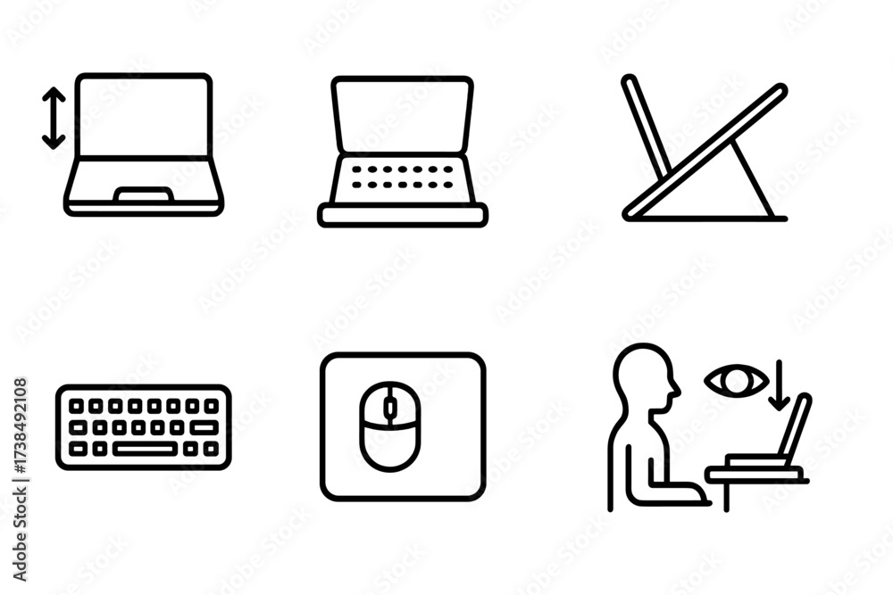 Laptop Ergonomics Icons. Outline icon set of laptop ergonomics ...
